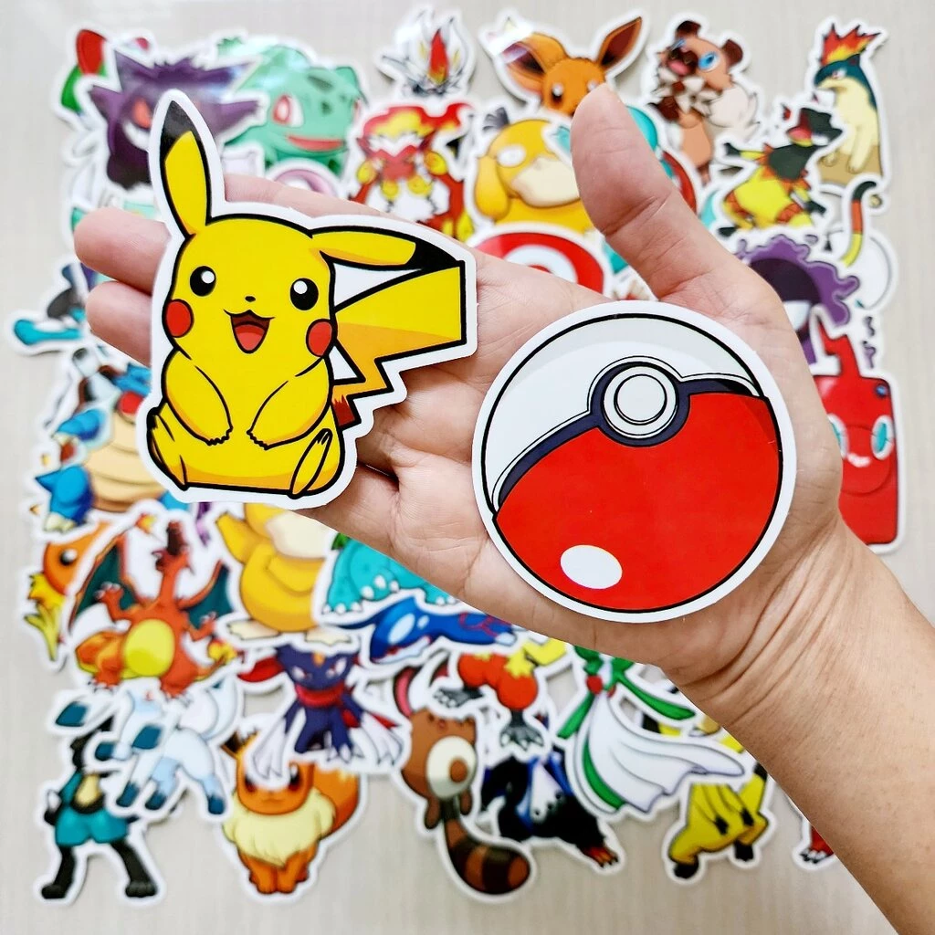 สติ๊กเกอร์ การ์ตูน Pokemon โปเกมอน ปิกาจู ตัวใหญ่ ติดแน่น กันน้ำ (50ชิ้น) sticker