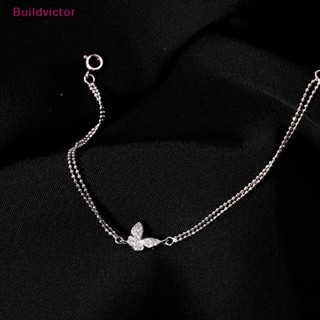 Buildvictor สร้อยข้อมือโซ่เงิน ประดับเพทาย รูปผีเสื้อ แวววาว สไตล์เรโทร กันแพ้ สําหรับผู้หญิง TH