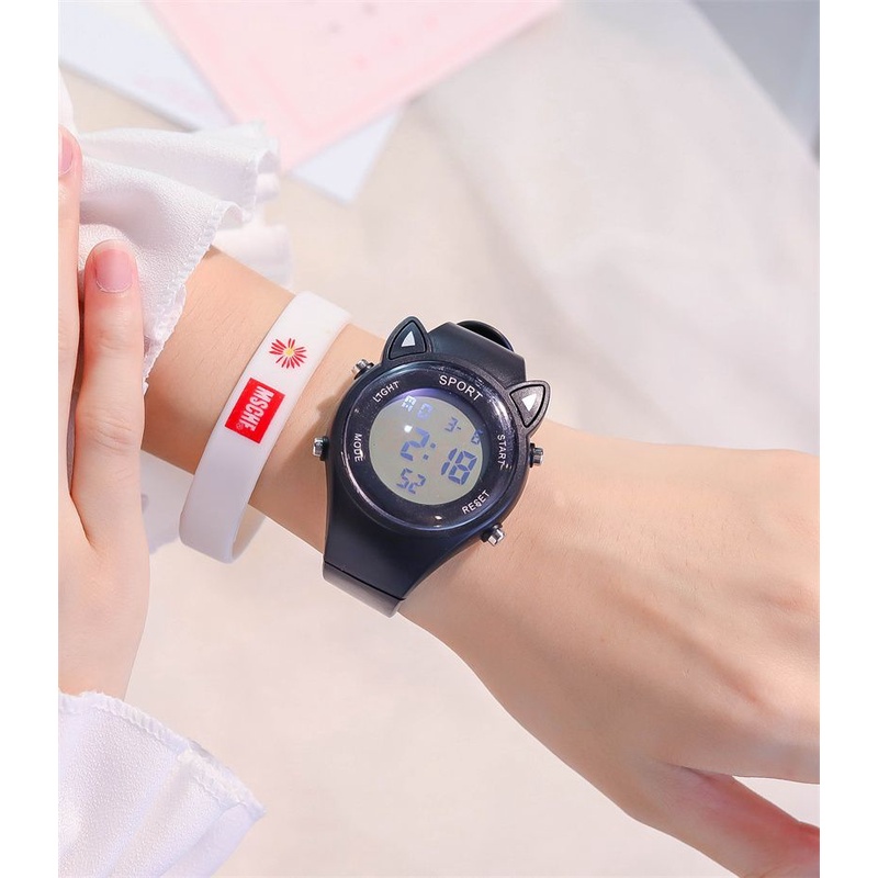 นาฬิกาข้อมืออิเล็กทรอนิกส์ อเนกประสงค์ กันน้ํา ลายหูแมวน่ารัก เหมาะกับของขวัญ สําหรับเด็ก - รูปที่ 4