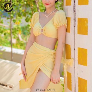 (WAYNA Angel) ชุดว่ายน้ําบิกินี่ แขนสั้น เปิดหลัง เอวสูง เซ็กซี่ สําหรับผู้หญิง