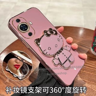 Huawei Nova 11 Pro 11i Y91 Y71 2023 เคสโทรศัพท์ การ์ตูนน่ารัก ลูกกวาด ชุบ พร้อมกระจกแต่งหน้า แบบพกพา ขาตั้งแม่เหล็กดูด ฟังก์ชั่น เคสนิ่ม สําหรับ Huawei Nova 11i