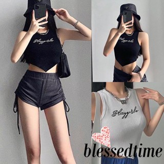 Blessedtime- เสื้อกล้าม แขนกุด คอกลม ปักลายตัวอักษร สไตล์สตรีท ฤดูร้อน สําหรับผู้หญิง