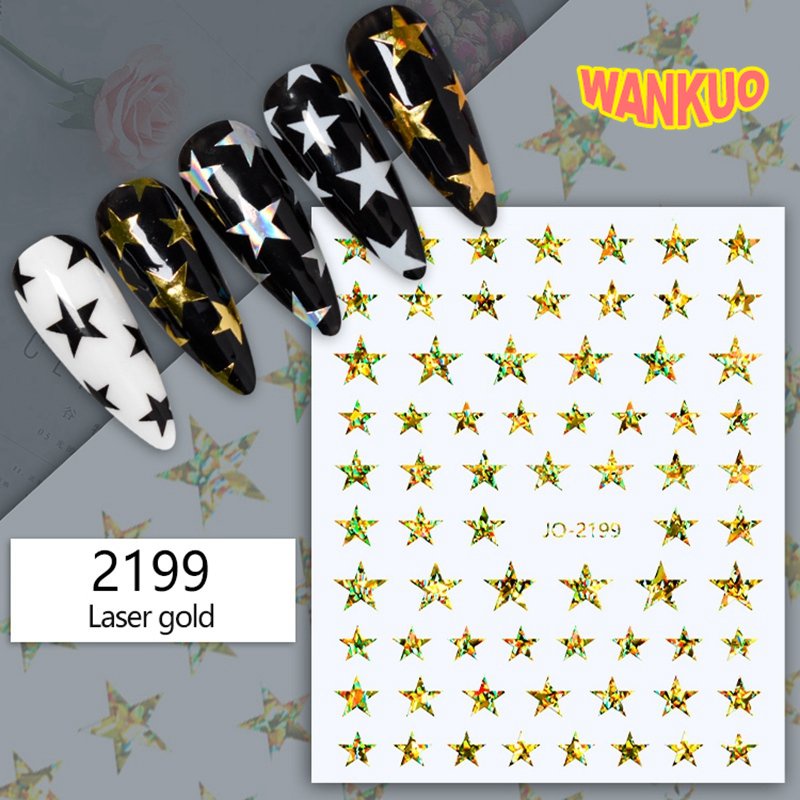 【WANKUO】สติกเกอร์ตกแต่งเล็บ ลายดาวห้าแฉก 12 สี DIY