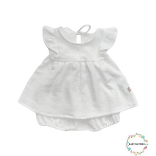 Babyclothes- ชุดเสื้อยืดแขนระบาย สีพื้น และกางเกงขาสั้นลําลอง แบบยืดหยุ่น แฟชั่นฤดูร้อน สําหรับเด็กผู้หญิง