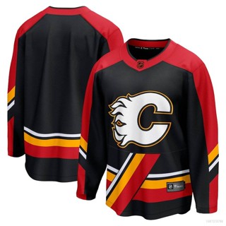 เสื้อกีฬาแขนยาว ลาย HQ1 NHL Calgary Flames Jersey Hockey พลัสไซซ์ QH1