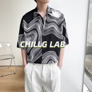 CHILLG LAB เสื้อเชิ้ตผู้ชายอ้วนฤดูร้อนดูผอมสวมใส่แขนสั้นผู้ชายพิมพ์เสือดาวพิมพ์เสื้อเชิ้ตแขนสั้นฤดูร้อนเบาและสไตล์ที่คุ้นเคย