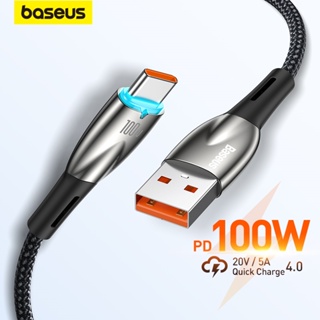 Baseus สายเคเบิล Usb C ไฟแสดงสถานะ Led 100W ชาร์จเร็ว Usb เป็น Type-C 6A สําหรับแล็ปท็อป Xiaomi Huawei