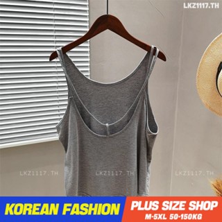 Plus size tanktop❤ เสื้อสายเดี่ยวสาวอวบ ไซส์ใหญ่ ผู้หญิง cotton ทรงหลวม คอวี เว้าหลัง สีพื้น ฤดูร้อน สไตล์เกาหลีแฟชั่น