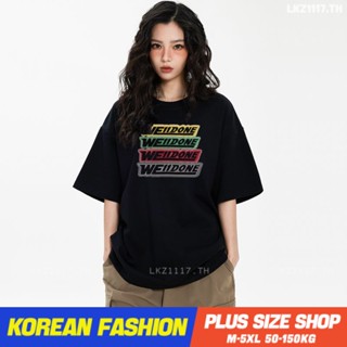 Plus size เสื้อผ้าสาวอวบ❤ เสื้อยืดสาวอวบอ้วน ไซส์ใหญ่ ผู้หญิง เสื้อยืด oversize ทรงหลวม แขนสั้น คอกลม พิมพ์ สีดำ ฤดูร้อน สไตล์เกาหลีแฟชั่น