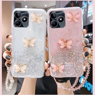 พร้อมส่ง ใหม่ เคสโทรศัพท์มือถือนิ่ม ปิดด้านหลัง ลายผีเสื้อสามมิติ แต่งกลิตเตอร์ พร้อมสายคล้อง สําหรับ Realme C53 C55 NFC 2023 RealmeC53