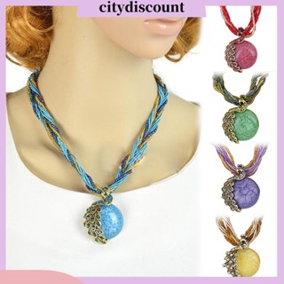 &lt;citydiscount&gt; สร้อยคอ จี้โอปอลเทียม ทรงกลม ฝังพลอยเทียม รูปนกยูง สไตล์โบฮีเมียน สําหรับผู้หญิง