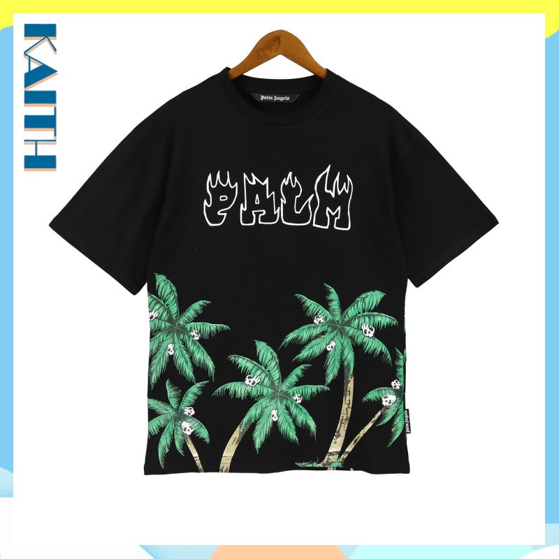 พร้อมส่ง เสื้อยืดคอกลม แขนสั้น ผ้าฝ้าย พิมพ์ลายตัวอักษร ต้นปาล์ม สีเขียว ทรงหลวม สไตล์ฮิปฮอป พลัสไซซ์ โอเวอร์ไซซ์ แฟชั่นฤดูร้อน สําหรับผู้ชาย และผู้หญิง