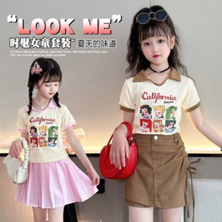 [สินค้าใหม่] ชุดเสื้อยืดแขนสั้น กระโปรงสั้นลําลอง ขนาดใหญ่ แฟชั่นฤดูร้อน สําหรับเด็กผู้หญิง สองชิ้น