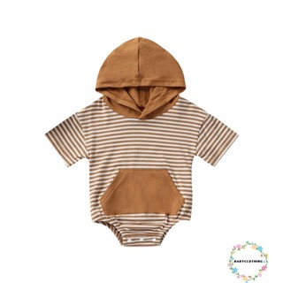 Babyclothes- ชุดจั๊มสูทรอมเปอร์ แขนสั้น มีฮู้ด ลายทาง ลําลอง แนวสตรีท หน้าร้อน สําหรับเด็กผู้ชาย ผู้หญิง ปาร์ตี้