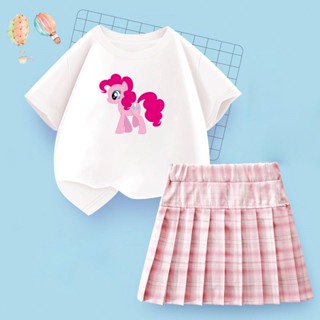 Pinkie Pie ชุดเดรสกระโปรงพลีท ผ้าฝ้าย แฟชั่นฤดูร้อน สําหรับเด็กผู้หญิง 2 ชิ้น