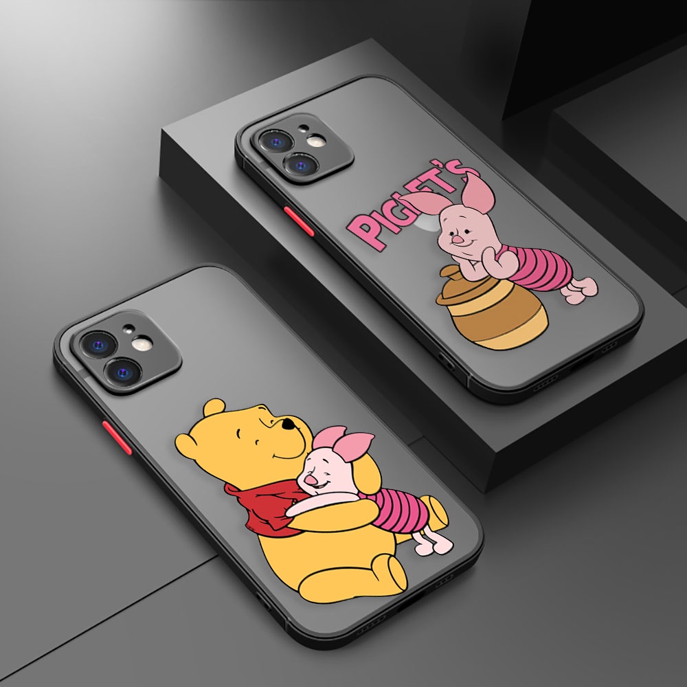 เคสโทรศัพท์มือถือ ผิวด้าน ลายการ์ตูนหมีพูห์ พิกเล็ต สีชมพูน่ารัก สําหรับ Apple iPhone 14 13 12 11 Pro Max Plus XR XS X 6 6s SE 2020 2022 7 8 Plus Mini Max