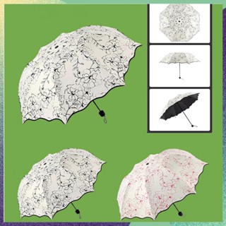 ร่มกันแดด แบบยาง พับได้ สามพับ ลายดอกไม้ สีดํา แบบสร้างสรรค์ สําหรับผู้หญิง
