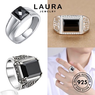 Laura Jewelry แหวนเงิน 925 ประดับเพชรออบซิเดียน สีดํา เรียบง่าย สําหรับผู้ชาย M090