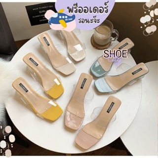 [เหมือนแบบสวยมาก]​ รองเท้าส้นสูง รองเท้าส้นใส คาดยางใส 2 นิ้ว shoe preorder 0305