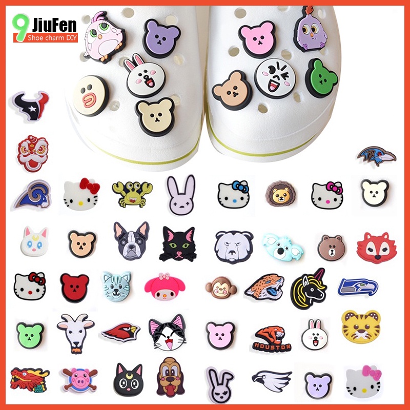 Croc Jibbit สีการ ์ ตูนสัตว ์ น ่ ารักรูปแบบ Croc Buckle DIY หมีลูกสุนัขลูกแมวบุคลิกภาพของขวัญรองเท ้ าอุปกรณ ์ เสริม