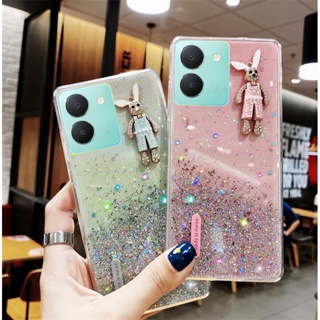 พร้อมส่ง ใหม่ เคสโทรศัพท์มือถือ ซิลิคอน TPU ใส แบบนิ่ม ลายกระต่าย ประดับเลื่อม สําหรับ VIVO Y36 4G 5G Y02T V27 5G 2023