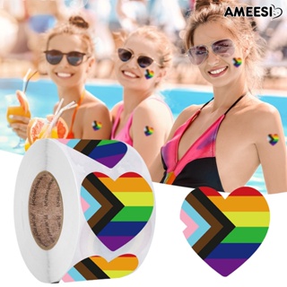 Ameesi สติกเกอร์ซีล ลายหัวใจ สีรุ้ง อเนกประสงค์ สําหรับติดตกแต่งแก้วน้ํา แล็ปท็อป กระเป๋าเดินทาง โน้ตบุ๊ก ปาร์ตี้ 1 ม้วน