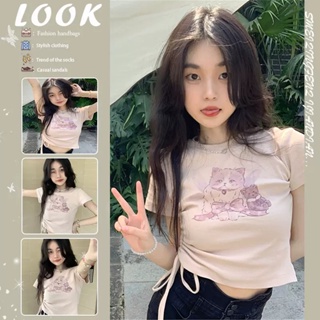 Massimo  เสื้อครอป เสื้อยืดผู้หญิง ครอป baby tee สาวเรโทร 2023 NEW Style คุณภาพสูง High quality Chic ทันสมัย A99J303 36Z230909