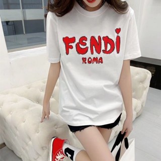 Fen/di (Label) เสื้อยืดแขนสั้น ผ้าฝ้ายแท้ พิมพ์ลายตัวอักษร สําหรับทุกเพศ