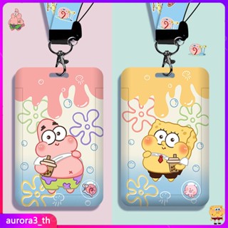 【ในการจัดส่ง】ชุดการ์ดการ์ตูน Spongebob Campus Bus Meal Card Access Control Work Card Document Work Card Lanyard School Card Protective Cover