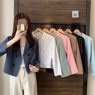 Lune_Grace.W230#เสื้อครอปเชิ้ต Blazer แขนยาว ทรงปล่อยแต่งกระดุมหน้าสองข้าง คลู ใส่แล้วดูดีมาก