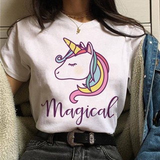 แฟชั่นคลาสสิกCartoon Unicorn 90s Women T Shirt Kawaii Cartoon Funny Ulzzang  Streetwear Tshirt Summer Grunge Female Casu