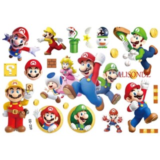 ALISONDZ สติกเกอร์รอยสักชั่วคราว ลายการ์ตูนอนิเมะ Super Mario เหมาะกับของขวัญ สําหรับตกแต่งงานปาร์ตี้