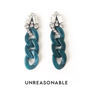 ต่างหู Link สีเขียวเข้ม ต่างหูคลิป ต่างหูก้านเงินแท้ Unreasonable Accessories UA0620-03