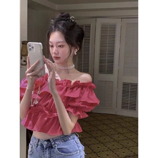 Suxi เสื้อเบลาส์ เปิดไหล่ แขนพอง คอจับจีบ ทรงสลิมฟิต หวานแหวว ฤดูร้อน