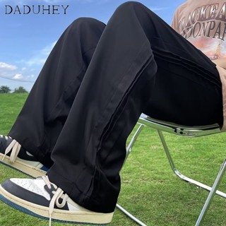 DaDuHey🔥 2023 Summer Thin Fashion Brand Straight Pants Mens Fashion Loose Side Pleated Ice Silk Casual Pants