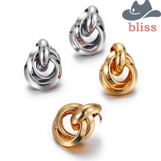 BLISS ต่างหูสตั๊ด ของขวัญอินเทรนด์ งานแต่งงาน สีเงิน สีทอง เครื่องประดับเกินจริง