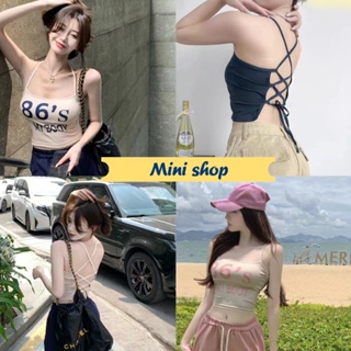 Mini shop🌸พร้อมส่ง🌸 (FY845) เสื้อ สายเดี่ยวมีฟองน้ำ ดีเทลเว้าหลังสายถัก