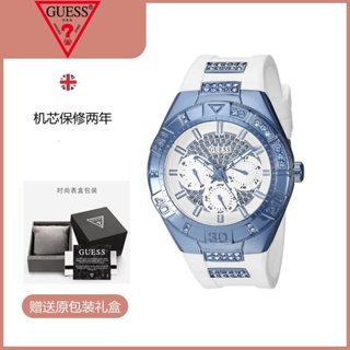 (($Most Popular $) GUESS นาฬิกาข้อมือควอตซ์แฟชั่น สายซิลิโคน กันน้ํา ประดับเพชร สีฟ้า สไตล์ยุโรป อเมริกัน สําหรับสตรี