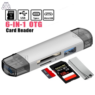 6 in 1 อะแดปเตอร์การ์ดรีดเดอร์ OTG USB3.0 เป็น Type C Micro USB แฟลชไดรฟ์ กล้อง TF Mini SD Cardreader - MM