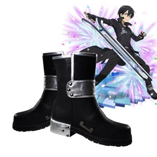 รองเท้าบูทหนัง สีดํา สําหรับแต่งคอสเพลย์ Sword Art Online SAO Kirito Kirigaya Kazuto