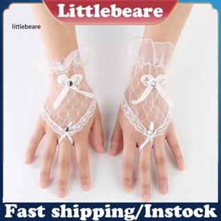 &lt;littlebeare&gt; ถุงมือสั้น ผ้าลูกไม้ ประดับโบว์ เซ็กซี่ สําหรับเจ้าสาว งานเลี้ยงตอนเย็น งานแต่งงาน