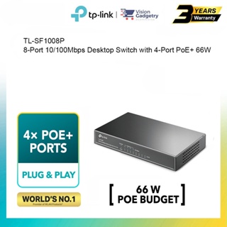 สวิตช์เดสก์ท็อป TP-Link TL-SF1008LP 8 พอร์ต 10 100Mbps พร้อม PoE 41W 4 พอร์ต