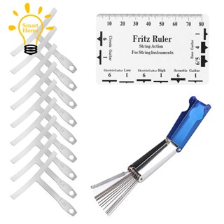เกจวัดรัศมีใต้สะพานสาย 9 ชิ้น และไม้บรรทัดวัดสายกีตาร์ และตะไบน็อตสะพานสายกีตาร์ อุปกรณ์เสริม สําหรับซ่อมแซมกีตาร์