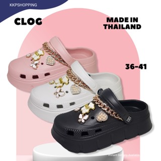 รองเท้าหัวโต CLOG Jibbitz ผู้หญิง พื้นหนา ส้นตึก แนว Crocs สูง 4 cm รุ่น DT24-0107L