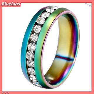 Bluelans แหวนนิ้วมือ สเตนเลส ประดับพลอยเทียม แวววาว สีรุ้ง ของขวัญ สําหรับทุกเพศ