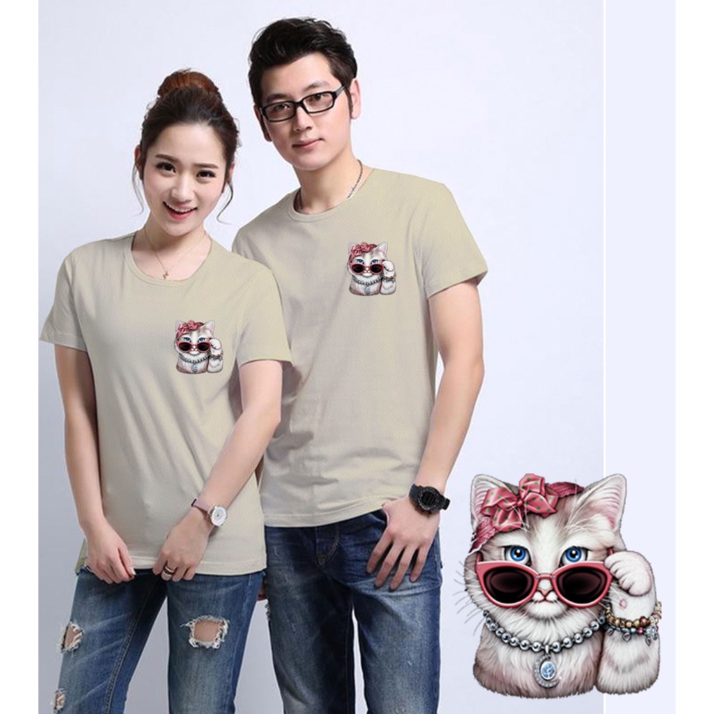 เสื้อยืดสกรีนลาย แมวใส่แว่นน่ารัก สกรีนโลโก้ตรงอก cotton100% ระบายความร้อนได้ดี