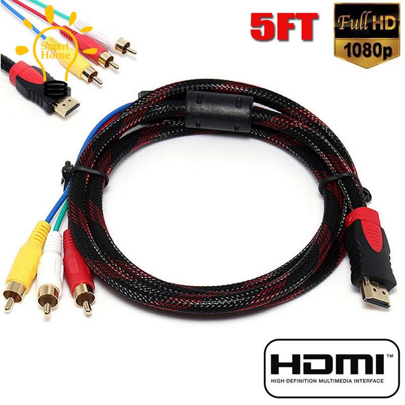 อะแดปเตอร์แปลงสายเคเบิ้ล HDMI เป็น 3-RCA Video Audio AV ขนาด 5 ฟุต สําหรับ HDTV