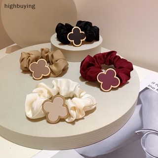 [highbuying] แฟชั่น สีพื้น สี่ใบโคลเวอร์ Scrunchies ที่เรียบง่าย หรูหรา เรขาคณิต ที่คาดผม สําหรับผู้หญิง ยืดหยุ่น หางม้า เชือกผม ใหม่ พร้อมส่ง