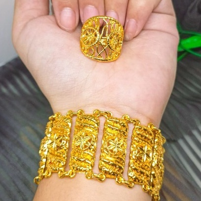Kendari Rante สร้อยข้อมือฟรีดูไบเครื่องประดับแหวน 24K Gold Plated Gold แฟชั่นรายการอุปกรณ์เสริมคล้ายกับทองคําแท้