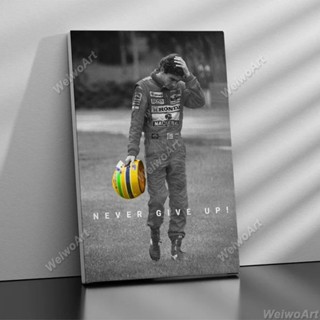 Senna โปสเตอร์ภาพวาดผ้าใบ ลายคําคมแรงบันดาลใจ "never Give Up" F1 สําหรับตกแต่งผนังรถยนต์ 0711